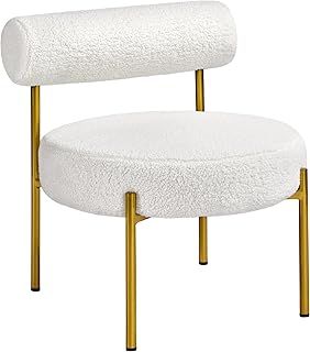 Yaheetech Boucle Tub Chair, Modern Tufted Cozy Sherpa Barrel Chair with Gold Legs, Club Chair for Living Room Bedroom Vanity Room Home Office, White
