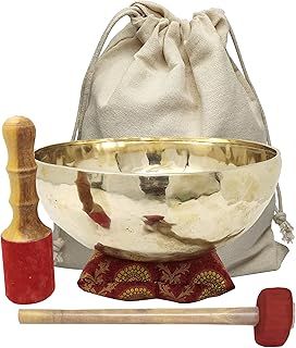 CRAFTSTRIBE 8" Handmade Crown Chatra Tibetan Singing Bowl Meditation Healing Bowl with Mallet and Silk Cushion Golden