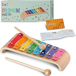 Stoie's Wooden Xylophone for Kids and Toddlers, Curved Design, 8 Notes of Rainbow Color, Tuned C-Key Xylophone with Mallets, Music Songbook, Kids Musical Instrument Educational Montessori Toys