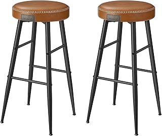 VASAGLE EKHO Collection - Bar Stools Set of 2, Kitchen Counter Stools, Breakfast Stools, Synthetic Leather with Stitching, Mid-Century Modern, 76.2 cm Tall, Home Bar, Easy Assembly, Caramel Brown