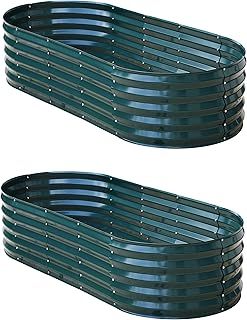 Galvanised Metal Raised Vegetable Flower Planter Trough Grow Bed Box Set up Six Shapes Outdoor Herb Garden in Hunter Green (Hunter Green x2)