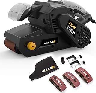Jellas Belt Sander, 750W Electric Sander, with 10Pcs Sanding Belts and Dust Bag, Bench Sander with Variable-Speed Control, 2 in 1 Vacuum Adapter, 10 Feet (3 Meters) Length Power Cord
