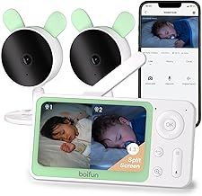 BOIFUN Wifi Video Baby Monitor With 2 Cameras, App & Split-Screen Control, 1080P, Motion & Sound Detect, Invisible Night Vision, Dual Smart Cameras, 4XZoom, Lullabies, Twins,Compatible for iOS/Android