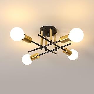 Riserva Sputnik Ceiling Light, E27 4 Lights Industrial Chandelier Gold, Decorative Vintage Metal Ceiling Lamp for Bedroom, Living Room, Dining Room, Kitchen, Cafe