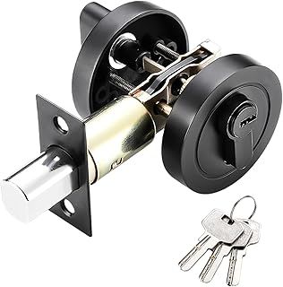Round Deadbolt Lock: 35-55 mm Single Cylinder Deadbolt with 3 Keys, Modern Door Lock for Front, Entrance and Passage Doors (Black)