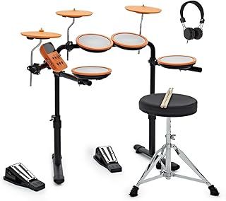 VISIONDRUM Compact Mesh Electronic Drum Set with Headphones and Stool for Kids & Adults by Gear4music, Orange