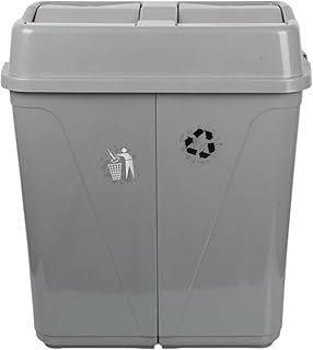 Double Rubbish Waste Separation Bin Recycling. Dual Compartment 100L (2 x 50 L) (Black-Grey)