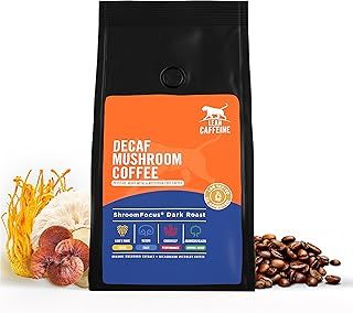 Lean Caffeine Mushroom Decaf Ground Coffee 412g | Mushroom Extract Powder | Lions Mane, Reishi Mushroom, Cordyceps & Agaricus Blazei Shroom Blend | Bulletproof Mycotoxin Free Coffee