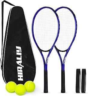 HIRALIY 27" Tennis Rackets Set of 2, 3 Tennis Balls, 2 Racquets, 2 Overgrip Tapes and 1 Carrying Bag Outdoor Recreational Sport Game