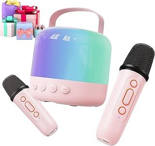 Karaoke Machine for Kids with 2 Microphones, Kids Birthday Gifts for Girls with LED Party Light & Night Light, Voice Change and KTV Mode for Kids 3+ Years, Pink