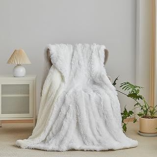 Wajade Fluffy Sherpa Fleece Blanket Cream White Faux Fur Bed Throw Super Soft Warm Large Blanket for Bed Sofa Car, 130x160CM