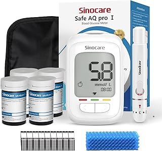 Sinocare Blood Sugar Monitor, Safe AQ Pro I Blood Glucose Monitor with Ketone Warning, Diabetes Testing Kit, 100pcs Strips & 100pcs Lans., 500 Memory, Blood Sugar Test Kit for Home Use, mmol/L