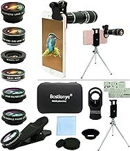 Cell Phone Camera Lens Kit,11 in 1 Universal 20x Telephoto Lens,0.63Wide Angle+15X Macro+198°Fisheye+2X Telephoto+Kaleidoscope+CPL/Starlight/Eyemask/Tripod,for Most iPhone Smartphone