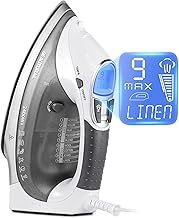 BEAUTURAL 2400 W Steam Iron with LCD Display, Variable Temperature and Double Ceramic Coated Soleplate, 8 ft Power Cord and 340ML Tank-White/Grey