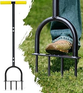 Colwelt Lawn Spike Aerator, Gardening Lawn Aerator for Compacted Soils and Lawns, Non-slip T-Handle Grass Spike Aeration with Four 9cm Solid Steel Spikes, 96cm