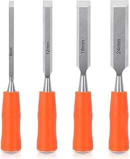 4 Pcs Wood Chisel Sets, Wood Carving Chisels for Woodworking DIY, Wood Chisels with Bevel Edge and Ergonomic Handle, Chizzle Set for Wood Carving Sculpting Carpentry Wood Tools 6mm, 12mm, 18mm, 24mm