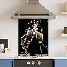 Premium 60 cm x 75 cm Champagne Flute Glass 6mm Kitchen Splashback Heat Resistant Toughened Polished Edges - Back Splash Back Coloured Hob Painted Tempered Splashback