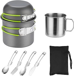 Camping Cookware Mess Kit for 1 People,ISFORU Camping Non-stick Cooking Set include Backpack Pot and Pan Set with 304 Stainless Steel Cup and Utensil Set for Traveling Trekking and Hiking