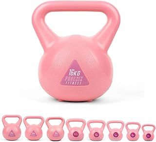 Phoenix Fitness Pink Kettlebell - Vinyl Weight for Exercise, Weightlifting, Strength Training & Full Body Workout for Women at Home & Gym - SINGLE, 2kg, 4kg, 6kg, 8kg, 10kg, 12kg, 16kg or 20kg