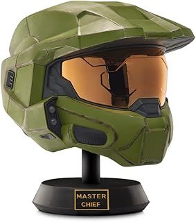 Halo Master Chief Deluxe Helmet with Stand - LED Lights on Each Side - Battle Damaged Paint - One Size Fits Most - Build your Universe