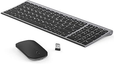 seenda WGJP-031B Wireless Keyboard Mouse Set, Ultra Thin Compact Rechargeable Aluminum Full Size Computer Keyboard & Mouse Combo UK QWERTY Layout for Office, Home, Business, Black and Space Gray