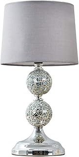 MiniSun | Modern Chrome and Mosaic Glass Table Lamp with a Grey Shade | Table Lamps, Home Décor & Improvement Essential