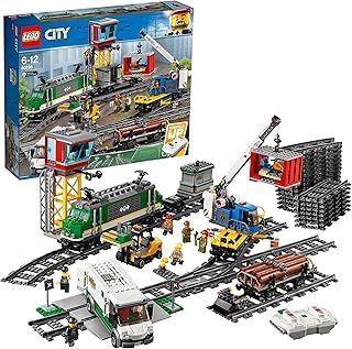 LEGO City Cargo Train Toy with Motorized Remote Control Engine, incl. Rail Tracks, Signal Lights & Control Center - 6-12 Year Old Boys & Girls Gifts - 60198