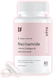 Bettervits Niacinamide Complex with Vitamin B3 Niacin, Marine Collagen, and Hyaluronic Acid – High-Strength Niacinamide Supplement for Energy Support – Natural Vitamin B3 Boost – 60 Capsules