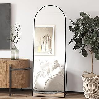 Elemango 162x53cm Arched Floor Mirror Full Length Full Body Wall Mirror with Aluminum Frame, Arched-Top Full Dressing Mirrors Standing Hanging or Leaning for Bedroom Living Room, Black
