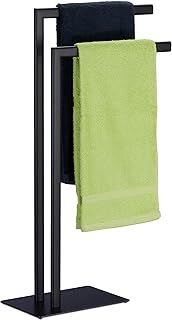Relaxdays Towel Rack, 2 Bars, Free Standing, for Bathroom, made of Iron, Double Towel Rack HWD: 81 x 49 x 20 cm, Black
