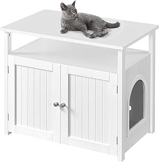 Yaheetech Cat Litter Box Enclosure Cat Litter Tray, Hidden Litter Box Furniture Cat Washroom with Open Storage Shelf, Indoor Cat House Cat Litter Cabinet for Living Room, 80x51x66cm (LxWxH)