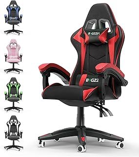 bigzzia Ergonomic Gaming Chair - Gamer Chairs with Lumbar Cushion + Headrest, Height-Adjustable Office & Computer Chair for Adults (without footrest, Red)