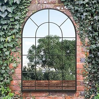 The Arcus - Black Framed Arched Window Garden Mirror 47"x31" 120x80CM. Suitable for Outside and Inside!