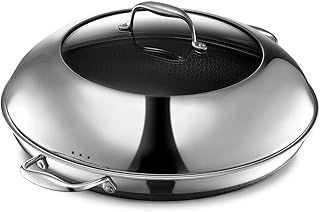 HexClad Hybrid Nonstick 35 cm Frying Pan with Stainless Steel Lid, Stay-Cool Handles, Dishwasher-Friendly, Oven-Safe Up to 480°C, Induction Ready, Compatible with All Cooktops