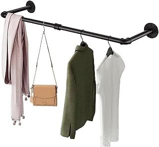 Wall Mounted Clothes Rail 80cm Industrial Pipe Hanger Towel Rack Vintage Garment Bar Heavy Duty Wall Rail for Clothing Rod Hanging Display Holder for Bedroom Laundry Black