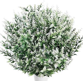6 Pcs Artificial Lavender Flowers, Fake Faux Lavender Bouquets, Plastic Outdoor Indoor Artificial Flowers Plants UV Resistant Greenery Shrubs Planter for Wedding Garden Decorations - White