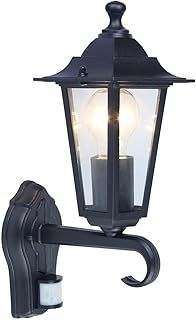 firstchoicelighting Black Lantern Style Outdoor Security Light, PIR Motion Sensor Porch IP44 Wall Light