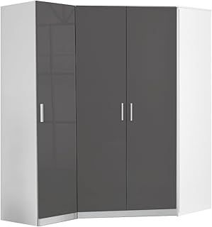 2 Piece Bedroom Furniture Bundle - 2 Door CORNER + Single PLAIN Wardrobe (H: 180cm x W: 141cm x D: 103cm) (Grey Gloss/Matt White)