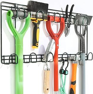 BERGMAN Double Garden Tool Rack - Wall Mounted Tool Holder, Hanging Rack with 11 hooks for your Shed or Garage