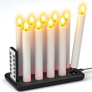 SoulBay LED Candles Rechargeable, 10pcs 17cm Long Electric Flameless Flickering Battery Tapered Candlesticks with Remote Timer Charging Station for Dinner Home Room Halloween Christmas Decorations