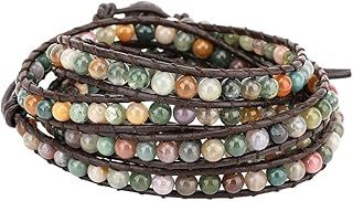 Leather Layered Bracelet for Women, Bohemian Style Diamond Bead Multilayer Bracelet for Women Girls Ladies
