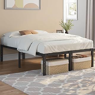 Yaheetech 41cm Double Bed Frame Metal Solid 4ft6 Double Platform Bed with Heavy Duty Steel Slat Support/Non-slip Mattress Foundation/No Box Spring Needed/Under-bed Storage Space Assembly