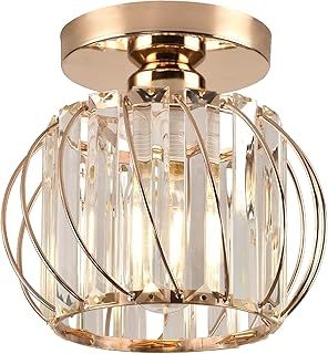 Hudi Fyier Chandelier Crystals Ceiling Lighting Fixtures, Small Semi Flush Mount Ceiling Light for Kitchen Hallway Dining Rooms Living Rooms Bar (Gold)