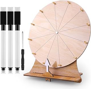 11.4in Game Spinning Wheel, Wooden Raffle Spin Wheel Game with Stand Roulette Fortune Wheel Erasable Prize Tabletop Spinner for Wedding Engagement Party School Family Games Baby Shower(Style 1)