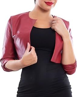 Toocool Faux Leather Jacket Women, Ladies Leather Jacket, Biker Jacket, Zipperless Short Faux Leather Bolero with Curly Sleeves VB-10381