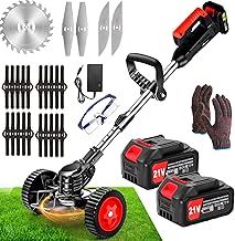 ZJS Cordless Strimmer 21v Garden Strimmer with 2 4.0Ah Batteries Grass Trimmers with 25 Blades Electric Strimmer Detachable Battery Strimmer Height Adjustable Suitable for Garden Lawn Trimming