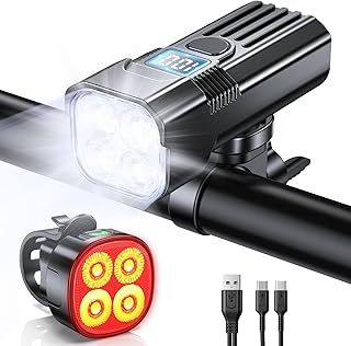 Bike Lights Front and Back, [4+7 Modes] & [LED Power Display] Bicycle Lights with Rechargeable 3000mAh & Super Bright 2000LM, IP65 Waterproof Cycle Lights, Headlight and Rear for Night Riding