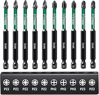 10 pcs 90 mm PZ2 & PH2 & PZ3 Magnetic Impact Driver Bits, Long S2 Steel Magnetic Drill Bits