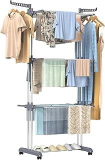 Clothes Drying Rack 4-Tier Foldable Standing Garment Dryer Collapsible Movable Laundry Airer with 4-Wheels for Home Storage Indoor (Grey)
