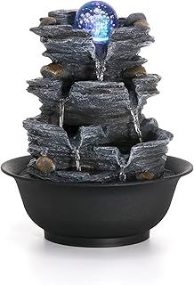 Dyna-Living Indoor Fountain,Tabletop Water Fountain,Rockery Water Fountain with Crystal Ball,Indoor Waterfall Feature for Home Office Decor Relaxation 3Pin UK Plug Included,11.02"*9.65"*7.2" Grey
